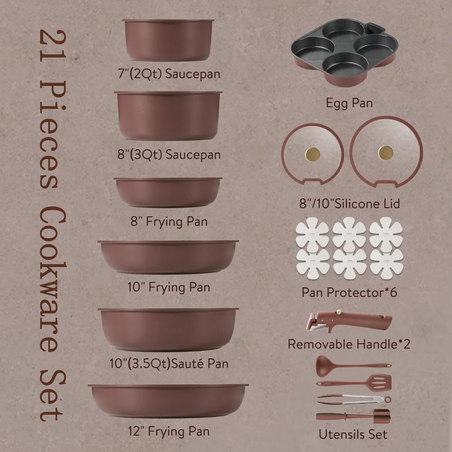 Burgundy Detachable Cookware Set - 21 pcs - Image 5