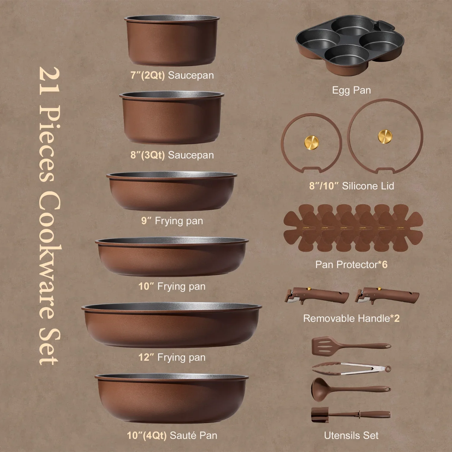 Coffee Detachable Cookware Set - 21 pcs - Image 6